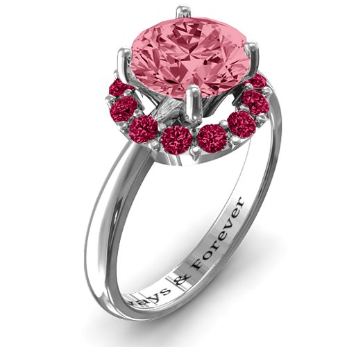 Victoria Single Halo Ring – Sterling Silver with Red Premium Zirconia and Ruby