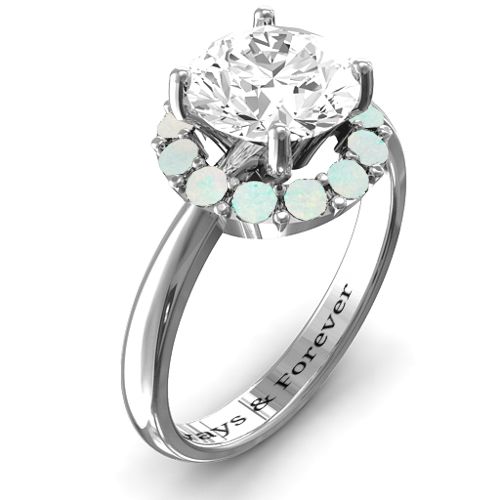 Victoria Single Halo Ring – Sterling Silver with White Premium Zirconia and Opal