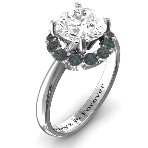 Victoria Single Halo Ring – Sterling Silver with White Premium Zirconia and Alexandrite