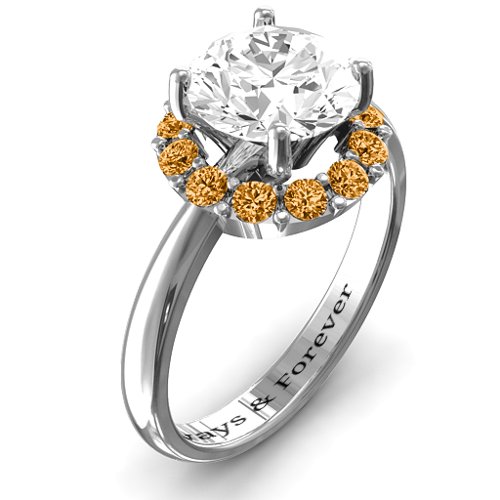 Victoria Single Halo Ring – Sterling Silver with White Premium Zirconia and Citrine