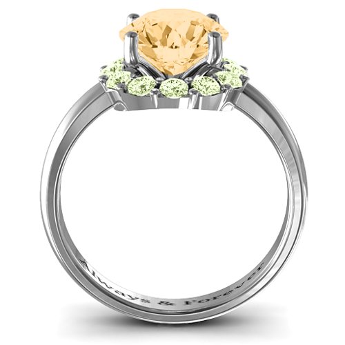 Victoria Single Halo Ring – Sterling Silver with Fancy Yellow Premium Zirconia and Peridot