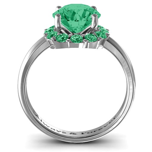 Victoria Single Halo Ring – Sterling Silver with Green Premium Zirconia and Emerald