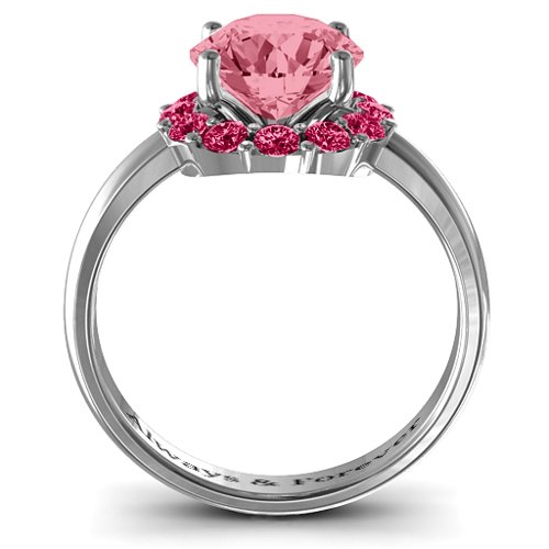 Victoria Single Halo Ring – Sterling Silver with Red Premium Zirconia and Ruby