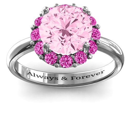 Victoria Single Halo Ring – Sterling Silver with Fancy Pink Premium Zirconia and Pink Tourmaline