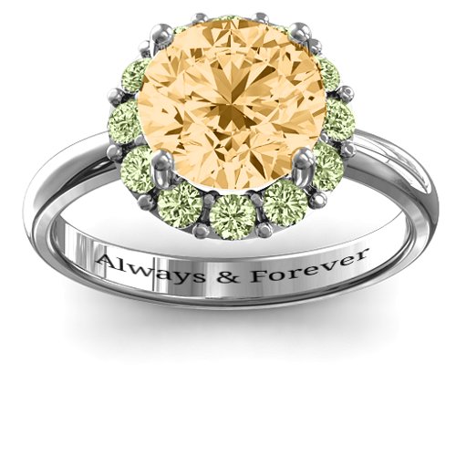 Victoria Single Halo Ring – Sterling Silver with Fancy Yellow Premium Zirconia and Peridot