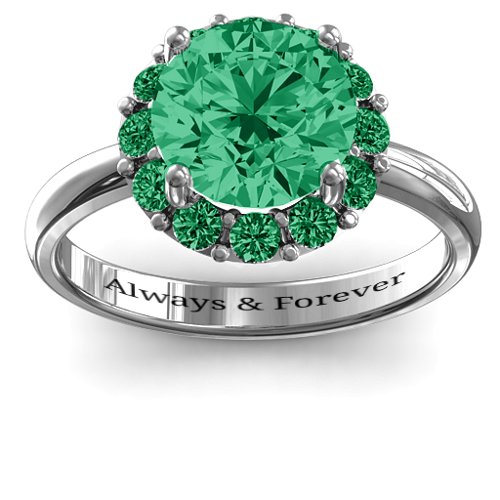 Victoria Single Halo Ring – Sterling Silver with Green Premium Zirconia and Emerald