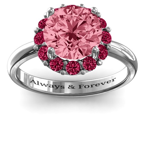 Victoria Single Halo Ring – Sterling Silver with Red Premium Zirconia and Ruby