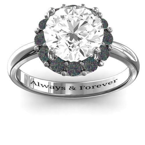 Victoria Single Halo Ring – Sterling Silver with White Premium Zirconia and Alexandrite