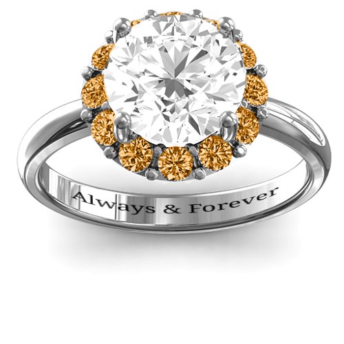 Victoria Single Halo Ring – Sterling Silver with White Premium Zirconia and Citrine