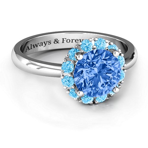 Victoria Single Halo Ring – Sterling Silver with Fancy Blue Premium Zirconia and Blue Topaz