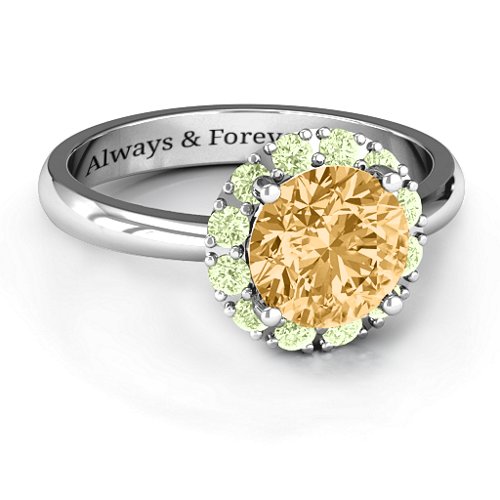 Victoria Single Halo Ring – Sterling Silver with Fancy Yellow Premium Zirconia and Peridot