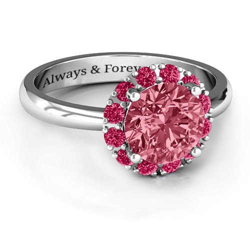 Victoria Single Halo Ring – Sterling Silver with Red Premium Zirconia and Ruby