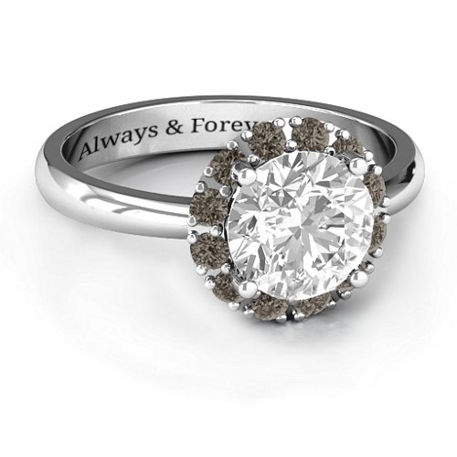 Victoria Single Halo Ring – Sterling Silver with White Premium Zirconia and Smokey Quartz