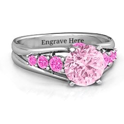 Radiant Love Ring with Collar Gems in 925 Sterling Silver with Fancy Pink Premium Zirconia and Pink Tourmaline