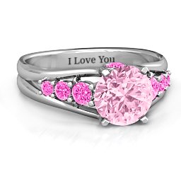 Radiant Love Ring with Collar Gems in 925 Sterling Silver with Fancy Pink Premium Zirconia and Pink Tourmaline