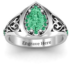 Aphrodite Ring with Side Gems in 925 Sterling Silver with Emerald and Green Premium Zirconia