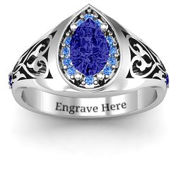 Aphrodite Ring with Side Gems in 925 Sterling Silver with Blue Sapphire and Fancy Blue Premium Zirconia
