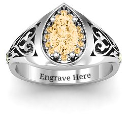 Aphrodite Ring with Side Gems in 925 Sterling Silver with Fancy Yellow Premium Zirconia and Peridot