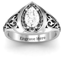 Aphrodite Ring with Side Gems in 925 Sterling Silver with White Premium Zirconia, Black Premium Zirconia, and Alexandrite