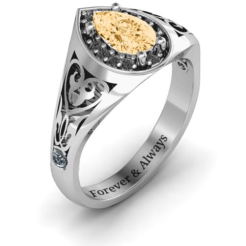 Aphrodite Ring with Side Gems – Sterling Silver with Fancy Yellow Premium Zirconia, Black Premium Zirconia, and Cubic Zirconia