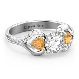 Hearts United Gemstone Ring with Accents