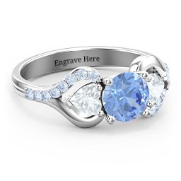 Hearts United Gemstone Ring with Accents in 925 Sterling Silver with Fancy Blue Premium Zirconia and Aquamarine