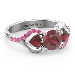 Hearts United Gemstone Ring with Accents in 925 Sterling Silver