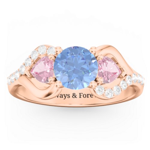 Hearts United Gemstone Ring with Accents – 10K Rose Gold with Fancy Blue Premium Zirconia, Pink Tourmaline, and White Premium Zirconia