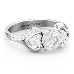 Hearts United Gemstone Ring with Accents in 925 Sterling Silver with White Premium Zirconia and Diamond
