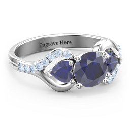 Hearts United Gemstone Ring with Accents in 925 Sterling Silver with Blue Sapphire and Fancy Blue Premium Zirconia