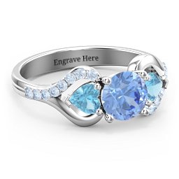 Hearts United Gemstone Ring with Accents in 925 Sterling Silver with Fancy Blue Premium Zirconia and Blue Topaz