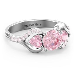 Hearts United Gemstone Ring with Accents in 925 Sterling Silver with Fancy Pink Premium Zirconia and Pink Tourmaline