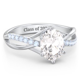 Oval Cut Gemstone Ring with Twisted Band and Accents