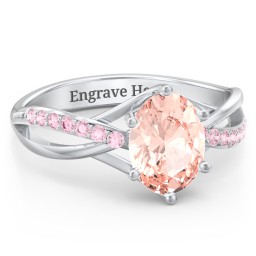 Oval Cut Gemstone Ring with Twisted Band and Accents