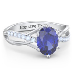 Oval Cut Gemstone Ring with Twisted Band and Accents