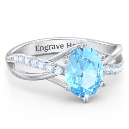 Oval Cut Gemstone Ring with Twisted Band and Accents