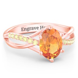 Oval Cut Gemstone Ring with Twisted Band and Accents