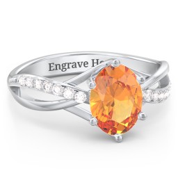 Oval Cut Gemstone Ring with Twisted Band and Accents