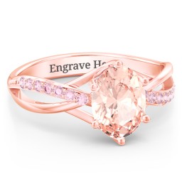 Oval Cut Gemstone Ring with Twisted Band and Accents