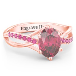 Oval Cut Gemstone Ring with Twisted Band and Accents