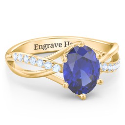 Oval Cut Gemstone Ring with Twisted Band and Accents