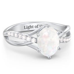 Oval Cut Gemstone Ring with Twisted Band and Accents