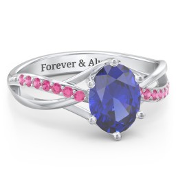 Oval Cut Gemstone Ring with Twisted Band and Accents