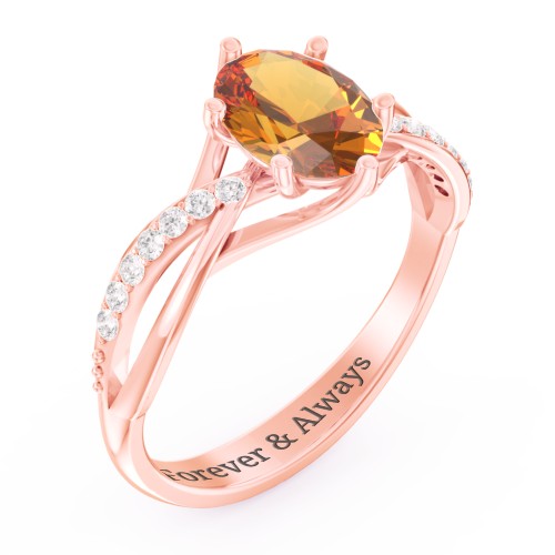 Oval Cut Gemstone Ring with Twisted Band and Accents