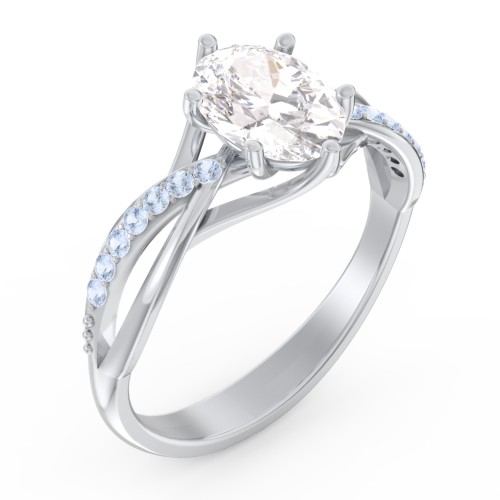 Oval Cut Gemstone Ring with Twisted Band and Accents