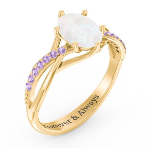 Oval Cut Gemstone Ring with Twisted Band and Accents