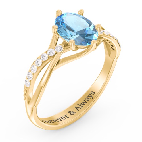 Oval Cut Gemstone Ring with Twisted Band and Accents
