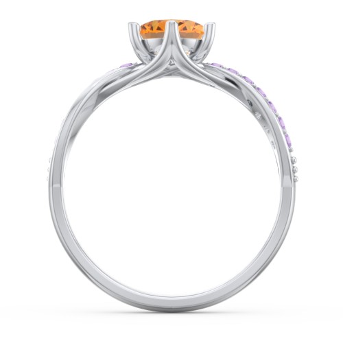 Oval Cut Gemstone Ring with Twisted Band and Accents