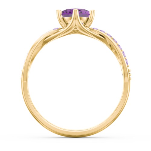 Oval Cut Gemstone Ring with Twisted Band and Accents – 18K Gold Plated Silver with Amethyst and Amethyst Premium Zirconia