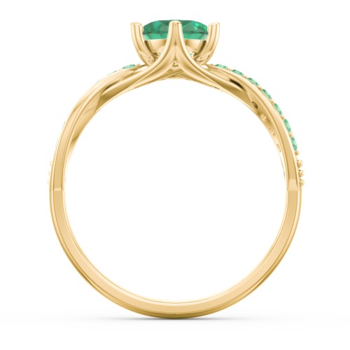 Oval Cut Gemstone Ring with Twisted Band and Accents – 18K Gold Plated Silver with Emerald and Green Premium Zirconia